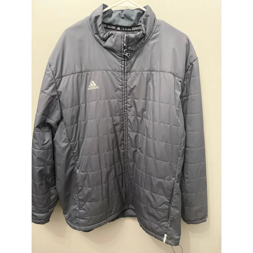 Adidas Men's Team Sports Transition Jacket Onix Grey Grid Quilted Full Zip Large
